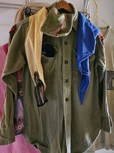 1960s Long Sleeve Boy Scouts of America Shirt NecK 13 Reg, Cap & Scarf - Picture 1 of 14