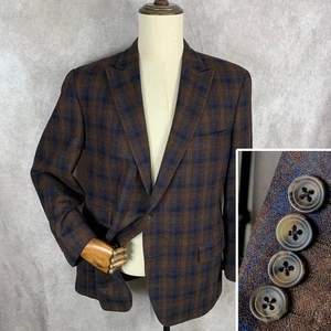 Samuelsohn Blazet Jacket Men 44R Windowpane Tweed Brown Wool SB Gable - Picture 1 of 16