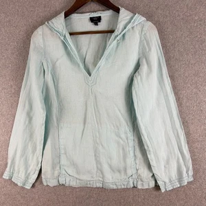 Talbots Shirt Women’s P Blue Pure Irish Linen Button Down Hooded Pockets Casual - Picture 1 of 11