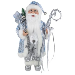 Northlight 16" Ice Palace Standing Santa Claus Staff Bag Christmas Figure - Picture 1 of 5