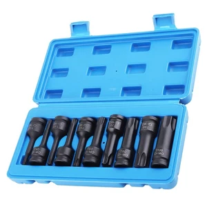 3" Long Star Bit Socket Set 1/2in Drive T30 T40 T45 T50 T55 T60 T70 T80 T90 T100 - Picture 1 of 20