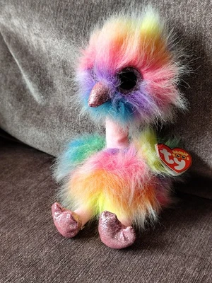 TY Beanie Boo Asha Rainbow Ostrich 7" 18 cm Plush Toy Glitter Eyes Beak Tags - Image 1 of 4