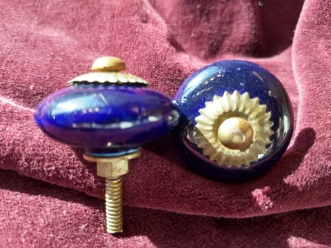 Pair of Blue Ceramic drawer knob New  1 1/4" wide by 1" deep Round Cobalt Cover