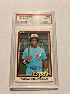 1981 Donruss #538 Tim Raines PSA 9 como nueva exposición de la corte tarjeta de novato radiocontrol - Imagen 1 de 2