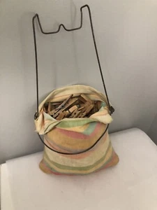 Vintage snap clothespins & clothes pin wire hanger w bag- bag is falling apart - Picture 1 of 4