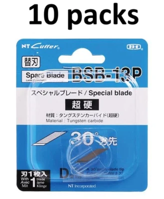 NT Cutter BSB-13P Spare Blade 10 Set Pen Type Design Knife 30° Carbide t=0.40mm - Image 1 of 2
