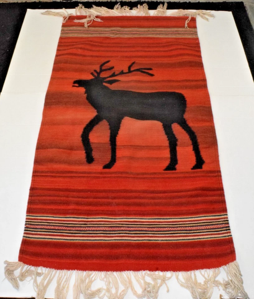 Vintage Wool Tapestry Wall Hanging 70s Moose Southwestern Colors Thick Weave - Image 1 of 4