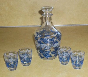 VINTAGE FRANZÖSISCHER WEIN SCHNAPS SAFT KARAFFE KARAFFE FLASCHE SCHNAPSGLÄSER GLAS JIGGER SET - Bild 1 von 5