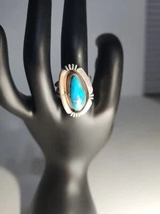 Vintage Navajo Rita Kingman Blue Stone Sterling Silver Ring Size 8.5 - Picture 1 of 3