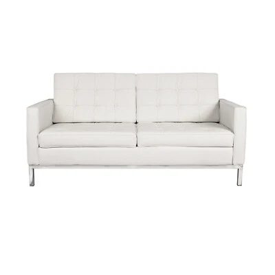 Sofá de dos botones estilo loft de diseño clásico en cuero genuino blanco o negro Foto 1 de 4