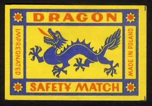 DRACHE Streichholzschachtel Etikett Feuer atmende Kreatur Made in POLAND - Bild 1 von 2