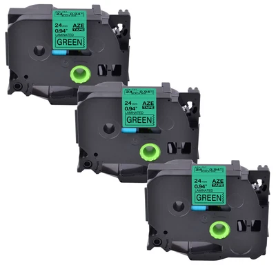 GREENCYCLE 3PK Compatible with Brother 24mm TZ-751 Black On Green Label Tape PT-P700