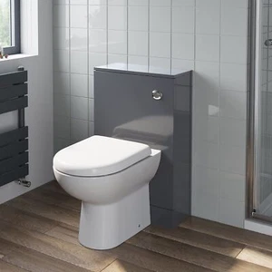 500mm Bathroom Toilet Back To Wall Furniture Unit Pan Soft Close Seat Gloss Grey - Picture 1 of 11