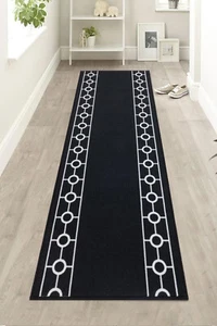 Tappeto Runner Antiscivolo da Corridoio Design Nero Taglia Personalizzata - Foto 1 di 4