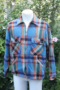 Traverse Bay Woolen Company Wool Zip Jacket Mens XL Blue Plaid - Picture 1 of 13