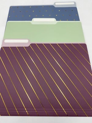 Set of 12 File Folders 3 Designs Tabs  New Blue Green Maroon Office Depot - Image 1 of 4