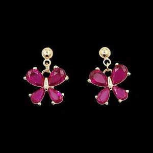 925 Sterling Silver 4x6mm Pear Ruby 1/2'' Butterfly Earrings Yellow Gold-plated - Picture 1 of 2