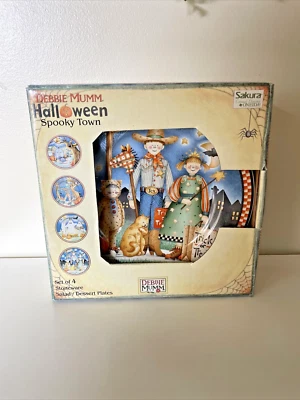 Debbie Mumm Sakura Halloween Spooky Town Four Dessert Plates Stoneware New inBox - Image 1 of 4