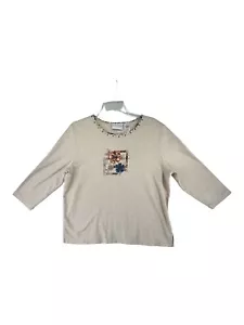 Alfred Dunner Damen Größe M Bluse beige mit Hals Perle Arbeit und Applikation - Bild 1 von 17