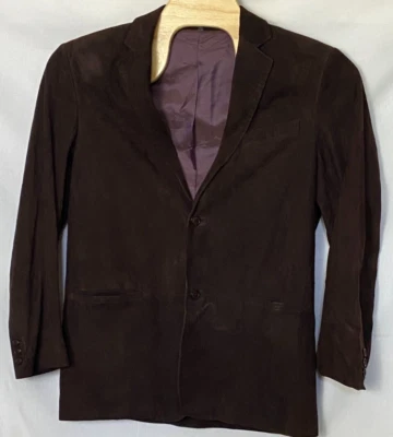 Jhane Barnes 棕色 100% 麂皮绒皮外套夹克 44 有内衬外套 — 第 1/4 张图片