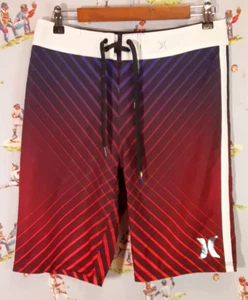 ๐ Hurley Phantom Boardshorts Mens Size 30 x 9 Surf Swim Red Blue Striped - Picture 1 of 10