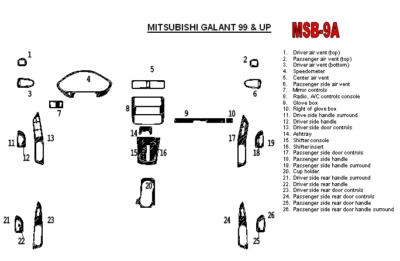 PARA MITSUBISHI GALANT 1999 - 2003 NUEVO JUEGO ALUMINIO CEPILLADO INTERIOR TABLERO EMBELLECEDOR Foto 1 de 4