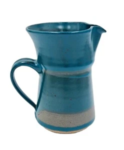 Vintage Studio Pottery Thrown Teal Small Pitcher Stoneware 6" Rustic Decor Gift - Picture 1 of 5