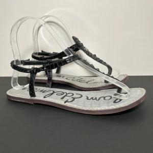 Womens SAM EDELMAN Studded Silver T Strap Sandals / Size 6 - Picture 1 of 7