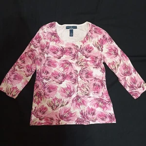 Karen Scott Women T-Shirt Pink Flower 3/4 Sleeve Scoop Neck Pullover Size PM - Picture 1 of 6