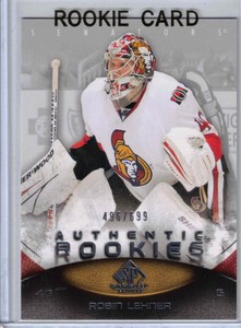 2010-11 UD SP Game Used hockey Robin Lehner Authentic RC rookie /699 card #116