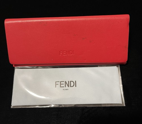 Custodia media pelle rigida per occhiali Fendi con panno esterno rosso interno blu