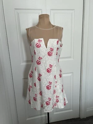 BB Dakota $110 RSVP Flavia Floral Embroidered Lace Mini Dress White/Pink Sz 2 - Image 1 of 4