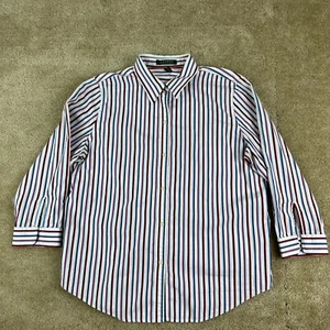 Ralph Lauren Womens Shirt L Blue Red Stripe Cotton 3/4 Sleeve Button - Picture 1 of 12