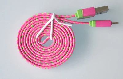 Lote cables de carga de tela trenzados planos de 3 pies nylon PARA IPHONE 5 5S 5C 6 sincronización de datos Foto 1 de 2