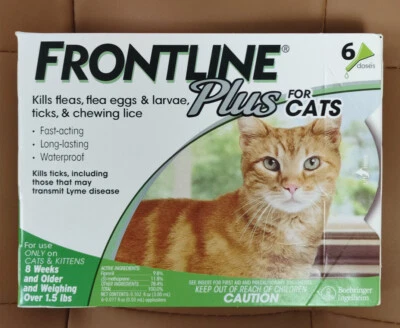 Frontline Plus Cats Over 1.5lbs, parasite treatment,flea,tick prevents-6 Doses