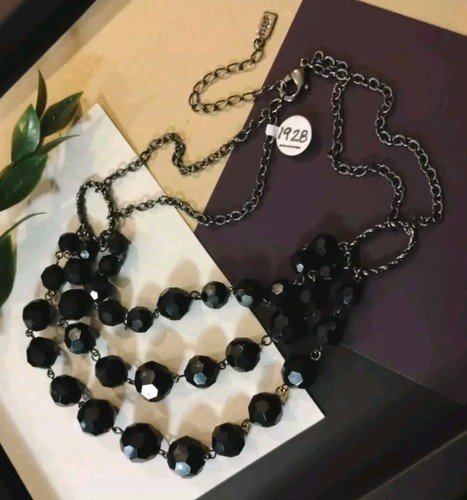 VETEMENTS Collana Designer 1928 Marca Triplo Filo Nero Sfaccettato Acrilico Perline 15"+!