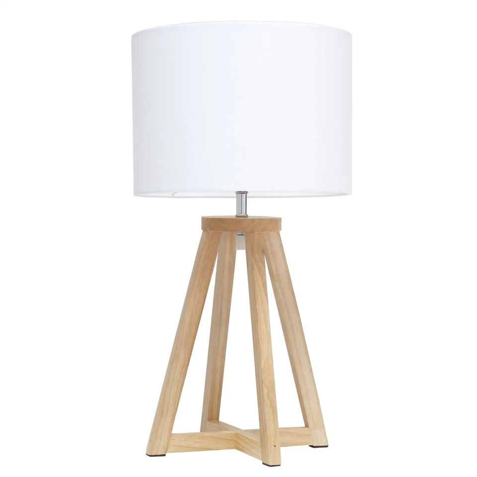 Simple Designs Interlocked Triangular Wood Table Lamp With Fabric Shade