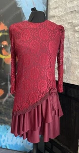 VTG David Rose Red Lace Drop Waist Tiered Long Sleeve Cocktail Dress Size 8 - Picture 1 of 16