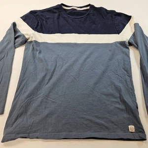 Marine Lagenlook Herren klein blau Baumwolle Streifen Langarm Jacob Pullover Rundhalsausschnitt - Bild 1 von 9