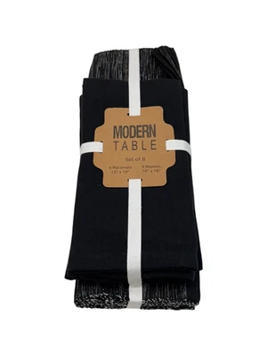 Moderno Juego de Servilletas Mantel de Mesa 8 Piezas Negro Plata Metálico Halloween Vacaciones Foto 1 de 4