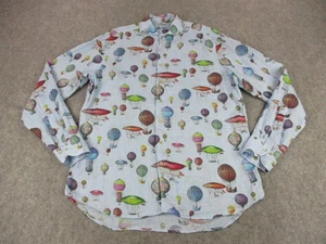 Stenstroms Shirt Mens Large Blue Linen Hot Air Balloon All Over Print AOP - Picture 1 of 9
