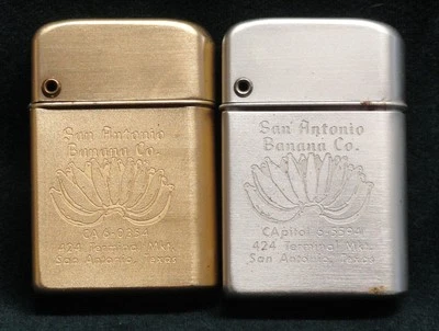 Rare PAIR 1950s Storm Master Lighters SAN ANTONIO BANANA CO. Texas MINT -- LOOK - Image 1 of 3