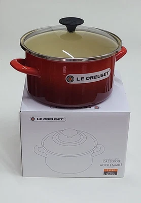 Le Creuset Enamel Petite Casserole Stock Pot With Glass Lid 3.9 qt Cerise - Image 1 of 4