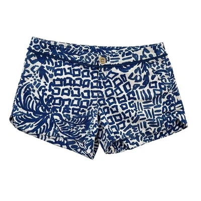 Pantalones Cortos Lilly Pulitzer Mujer Tiro Bajo Talla 2 Azul Blanco Estampado Algodón Foto 1 de 4