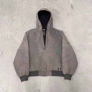 Dickies Grey Workwear Jacket Hooded Grunge Canvas XL Faded Distressed Boxy Truck - Picture 1 of 8