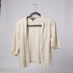 Cable & Gauge White Open-Front Cardigan With Button-Detail Sleeves Size XL - Picture 1 of 6