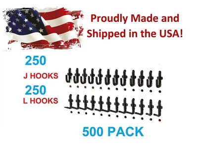 Plastic Black J & L Style Pegboard Hooks Kit - 500 Pack PEGBOARD NOT INCLUDED - Image 1 of 4