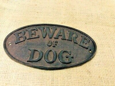 Beware Of The Dog Sign Rustic Wall Decor Fence Kennel Gate Cast Iron Pitbull • 11.99$