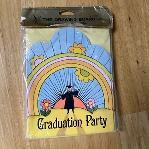 Vtg Drawing Board Graduation Rainbow Party Invitations 10 Cards Envelopes Groovy - Picture 1 of 17