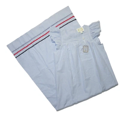 NWT Sail To Sable Flutter Sleeve Maxi in Blue Stripe Shirting Ric Rac Dress XS - Image 1 of 4